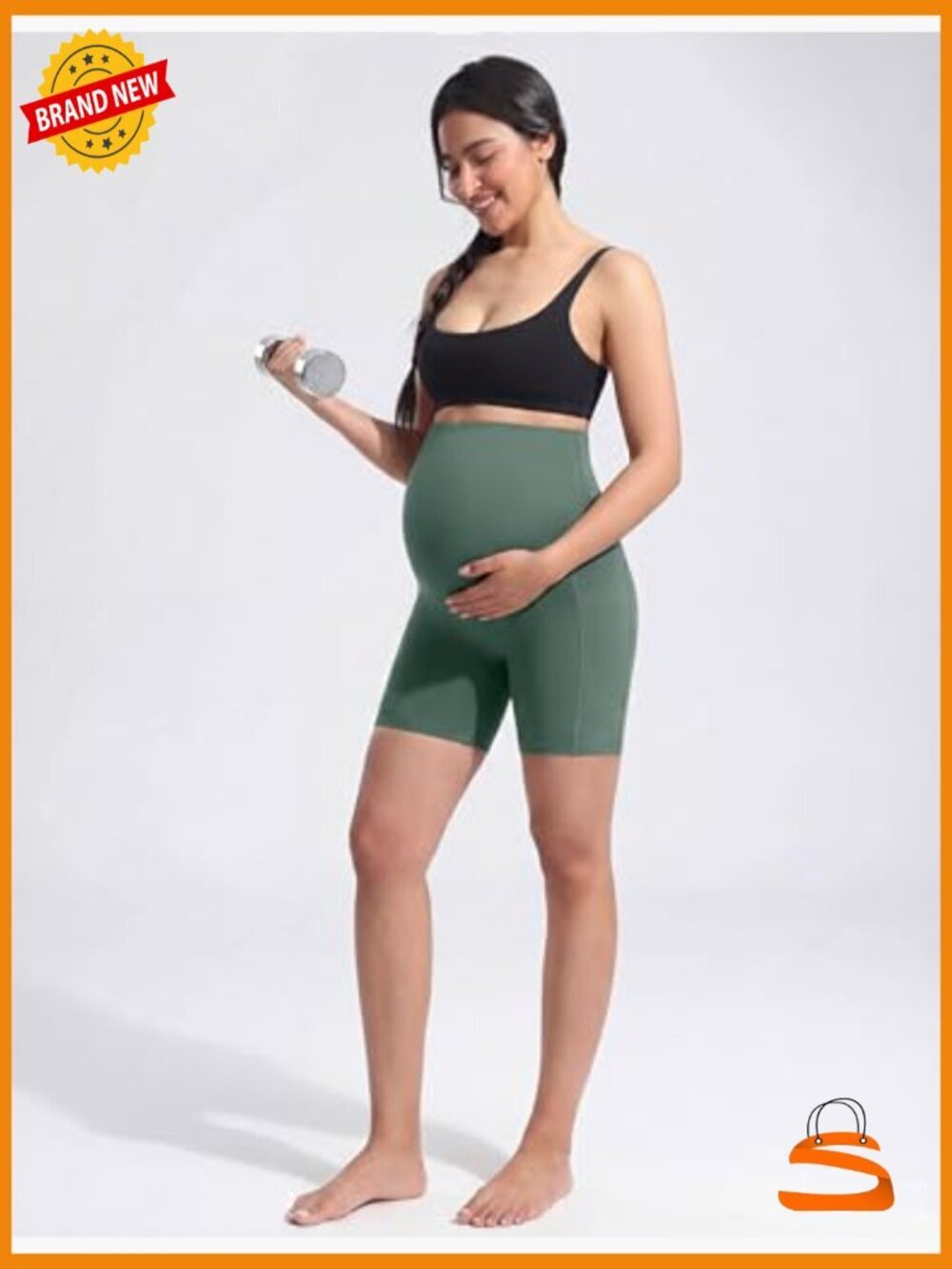 Maternity Yoga Shorts Over The Belly Summer Workout Active Shorts with Pockets - Picture 2 of 7